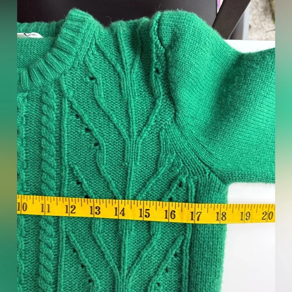 J. Crew Women’s Green Ribbed Crew Neck Cable Knit Sweater Sz Small - Picture 8 of 11